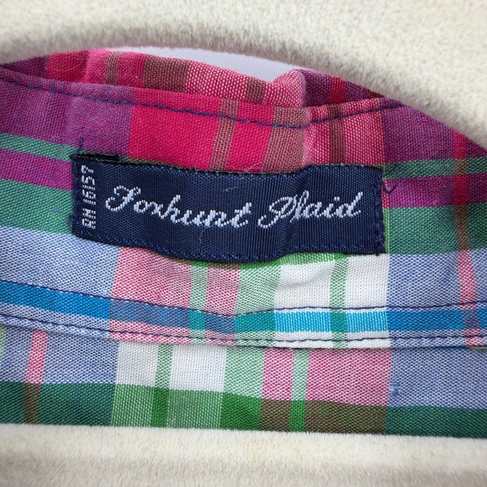 GANT Indigo Plaid Shirt Mens Large Short Sleeve Button Front Pink Blue Cotton - Picture 4 of 9